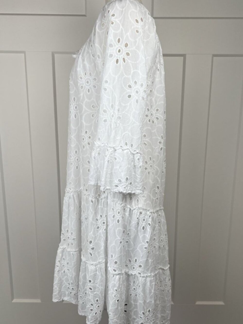 Valentina Naldi Italy White Eyelet Dress Tiered Bell Sleeve Cotton Medium - Picture 6 of 13
